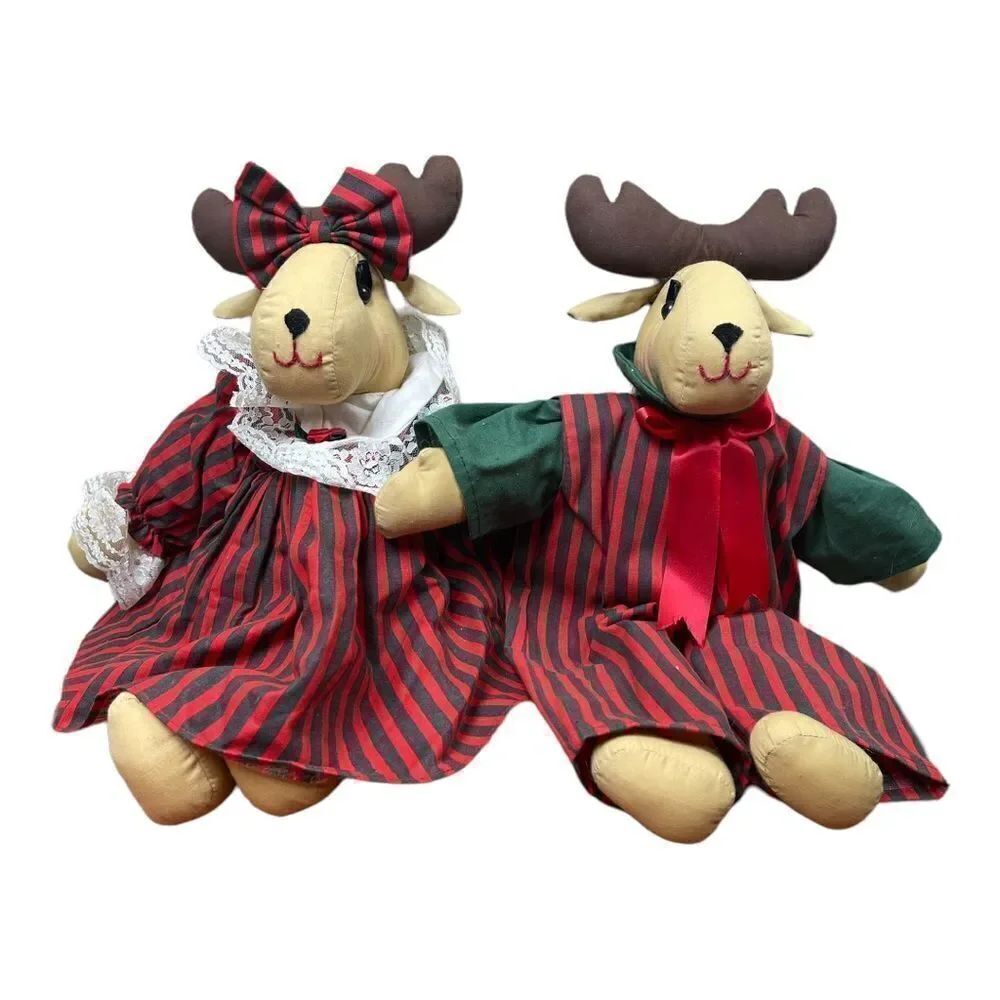 Christmas Reindeer Set He and She Plush Stuffed Animal Holiday Vintage Inspired